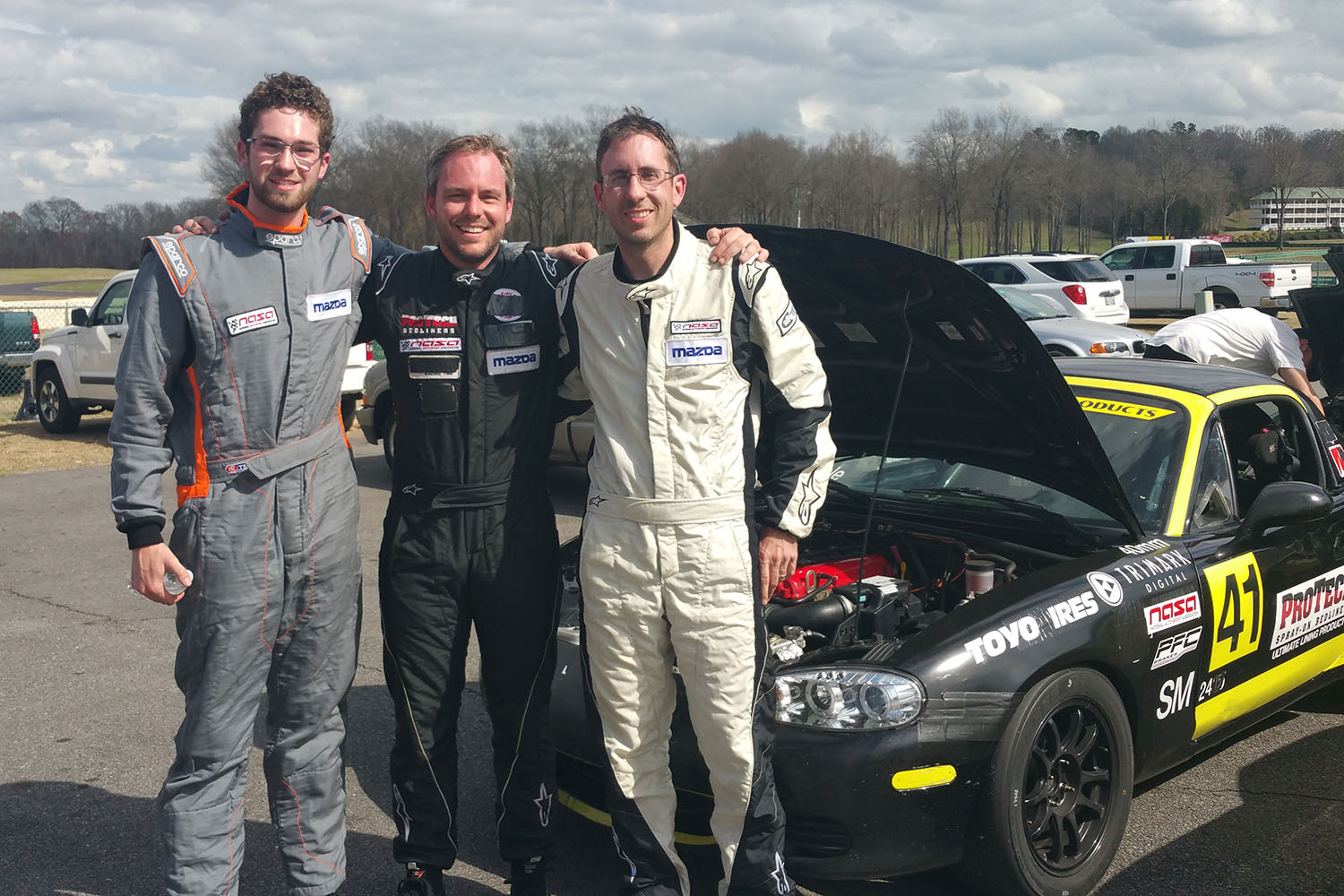 Jason Connole, Brian Henderson and Duncan Ellis podium in Spec Miata at NASA VIR March Madness 2017